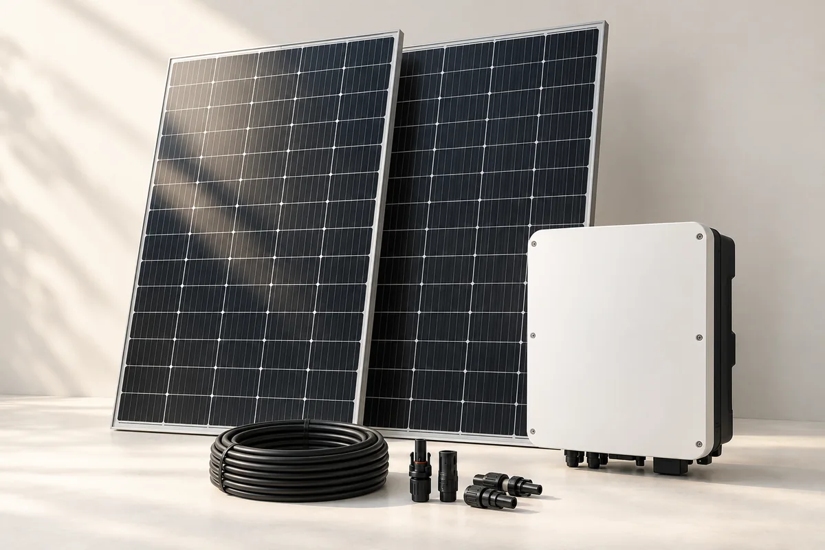 Illustrative photovoltaic modules, inverter and accessories